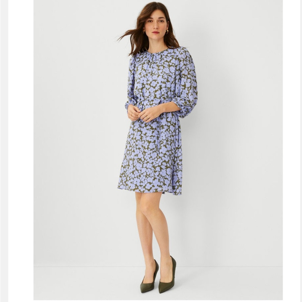 NWT Ann Taylor Petite Floral Belted Shift Dress, lilac 4P